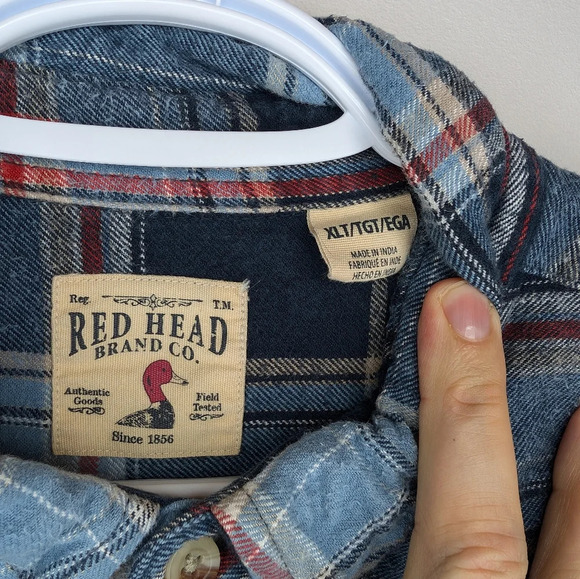 Vintage RedHead Shirt Men's XLT Long Sleeve Button Up Navy Blue Plaid Flannel - Picture 3 of 8